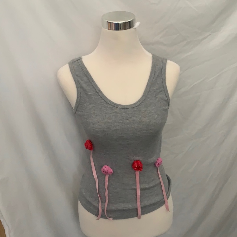 Nally and Millie gray tank top with pink flowers